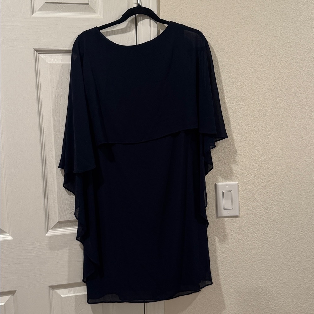 Vince Camuto Navy Blue Dress with Cape Detail